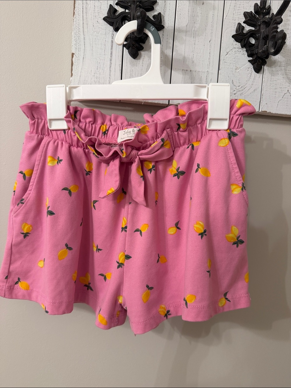 Girls Pink Lemon-Print Tie-Waist Shorts by Julie & Jane